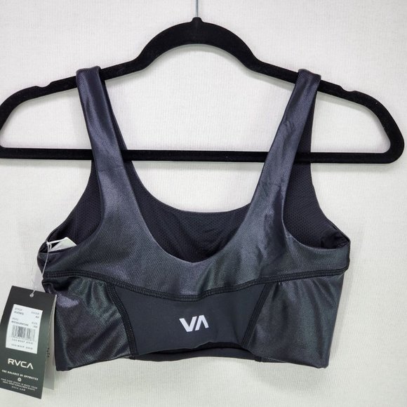 RVCA Sports Bra Adults XS Slick Black Matte Shine Womens New - Picture 2 of 10